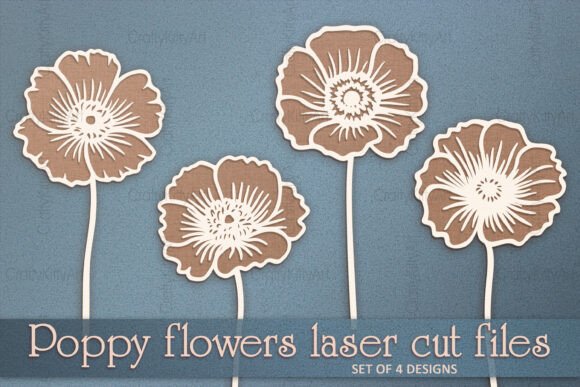 3D Poppy Flowers SVG Paper Laser Cutting
