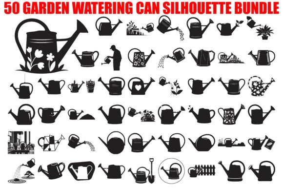 50 Garden Watering Can Silhouette Bundle Graphics for Crafts