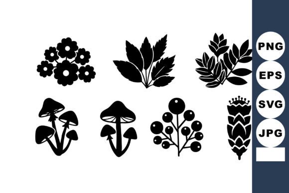 Black Silhouette Floral Leaves Vector
