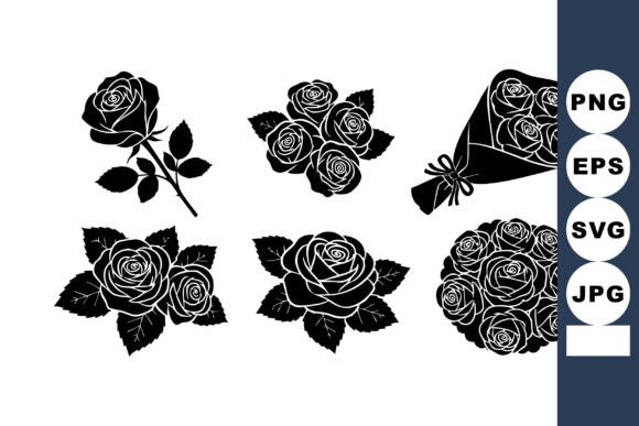 Black White Rose Vector Set for Graphics and Crafts