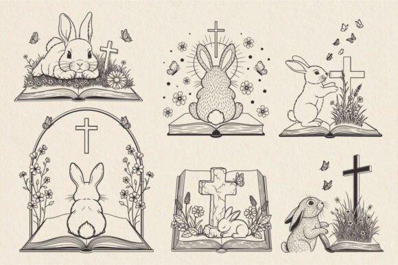 Christian Easter Bunny Book Jesus SVG Graphics for Crafts