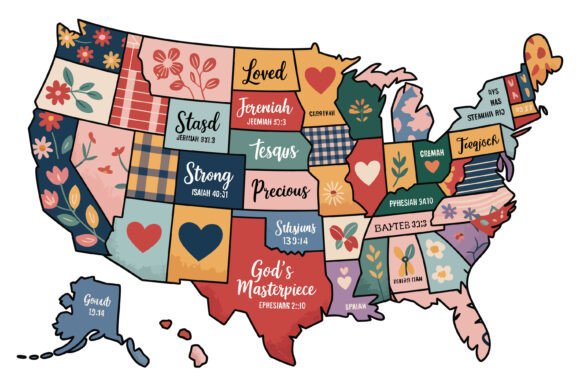 Christian Floral USA Bible Map Graphics for Crafts