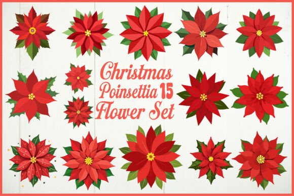 Christmas Poinsettia Flower Graphics for Crafts