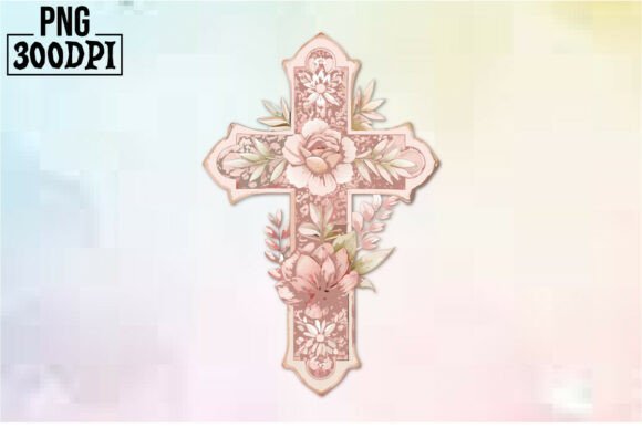 Cross Pink Ribbon Flowers Graphics for Crafts