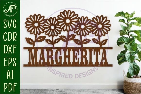 Daisy Flowers Personalized Name Sign for Laser Cutting and Wall Decor