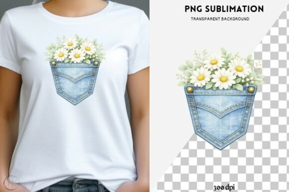 Denim Pocket Flowers Png Design Review