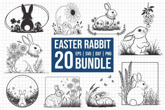 Easter Rabbit 20 SVG Floral Bundle