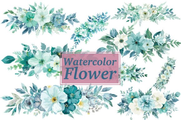 Elegant Blue Watercolor Blooms Graphics