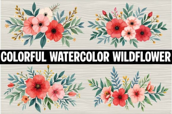 Floral Bouquet with Watercolor Graphics