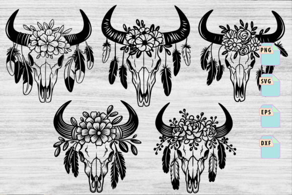 Floral Bull Skull Svg Bundle