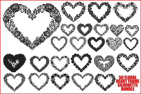 Floral Heart Frame Silhouette Pack Graphics for Crafts