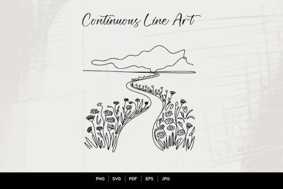 Floral Landscape Continuous Line Art Graphics for Crafts