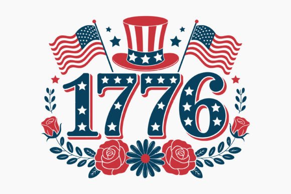 Floral Patriotic 1776 Vector Design for Crafts and Graphics