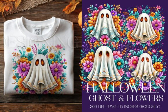 Ghost Flowers Sublimation PNG Graphics 2 for Branding