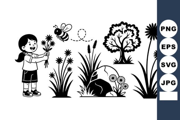 Girl with Wildflowers Coloring Graphics for Crafts
