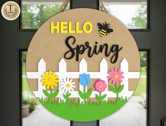Hello Spring Garden Door Hanger SVG for Laser Cutting and Spring Amp
