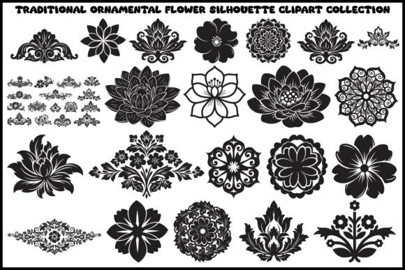 Heritage Style Flower Silhouette 4 Graphics for Crafts