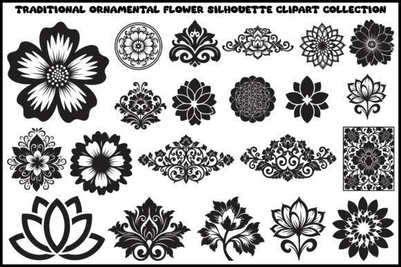 Heritage Style Flower Silhouette Graphics for Crafts