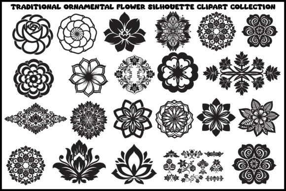 Heritage Style Flower Silhouette Graphics for Crafts