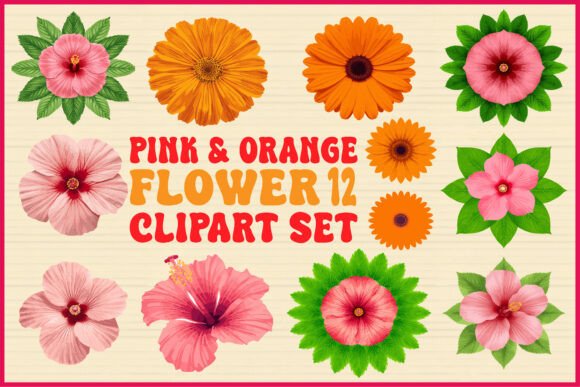 Pink Orange Flower Graphics for Crafts