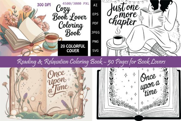 Reading Relaxation Coloring Book Graphics