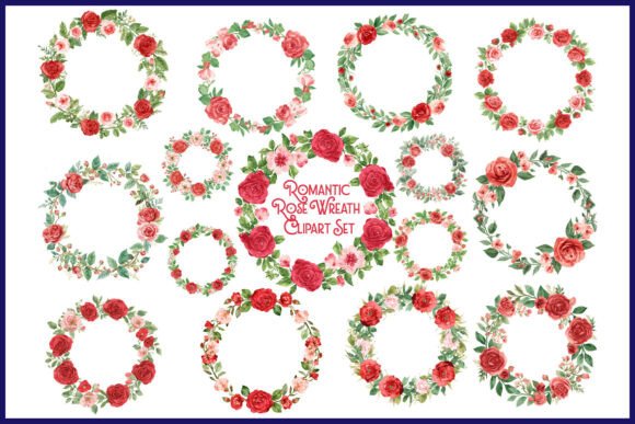 Romantic Rose Wreath Clipart Set for Graphics and Crafts