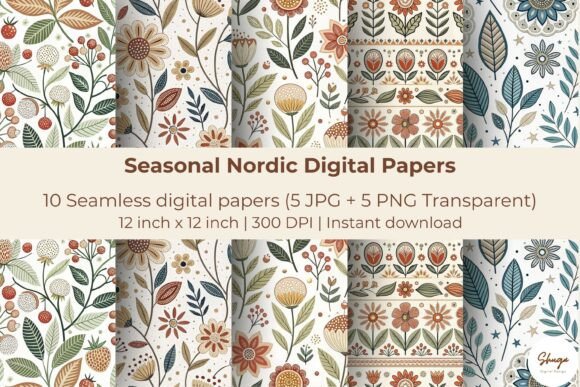 Seasonal Nordic Digital Papers for Graphics and Patterns