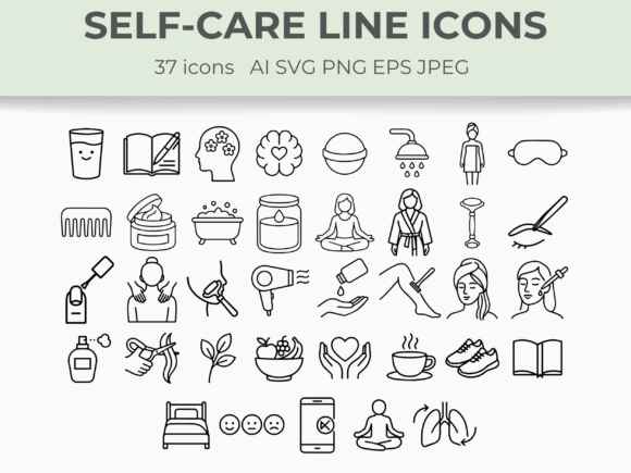 Self-Care Line Icons – Wellness Beauty Graphics