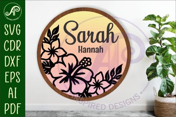 Tropical Flowers Layered Name Sign for Laser Cutting and Signs