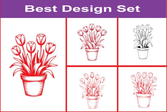 Tulip Flower Pot Sketch SVG Bundle Set for Crafts and Graphics