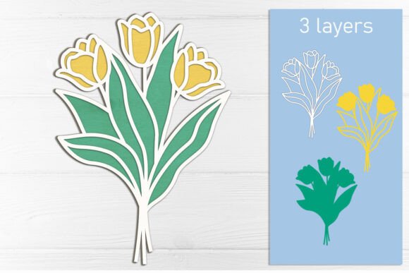 Tulip Flowers Bouquet Laser Cut Wooden for Local Branding