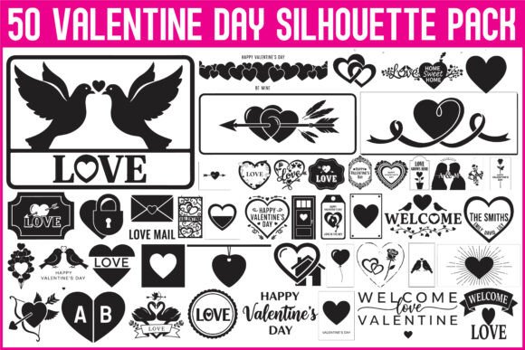 Valentine Day Silhouette Pack Graphics for Local Crafts