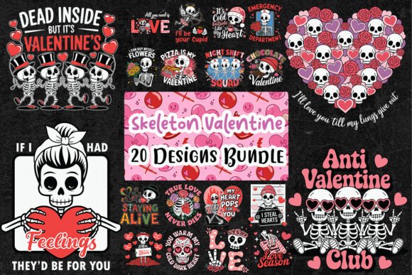 Valentine Skeleton SVG Bundle Graphics for Print Templates