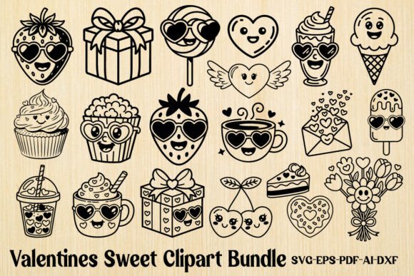 Valentines Sweet Kawaii Clipart Bundle Graphics for Valentine’s Day
