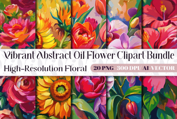 Vibrant Abstract Oil Flower Clipart 20 for Graphics and Textures