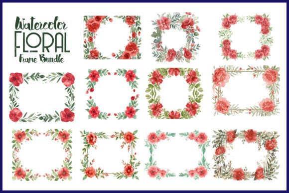 Watercolor Floral Frame Bundle Graphics for Branding