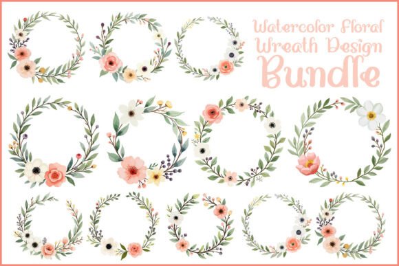 Watercolor Floral Wreath Graphics for Handmade Business