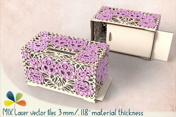 Wedding Card Box with Roses Svg for Laser Cutting and Freebies