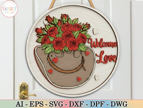 Western Valentine Round Sign SVG for Laser Cutting